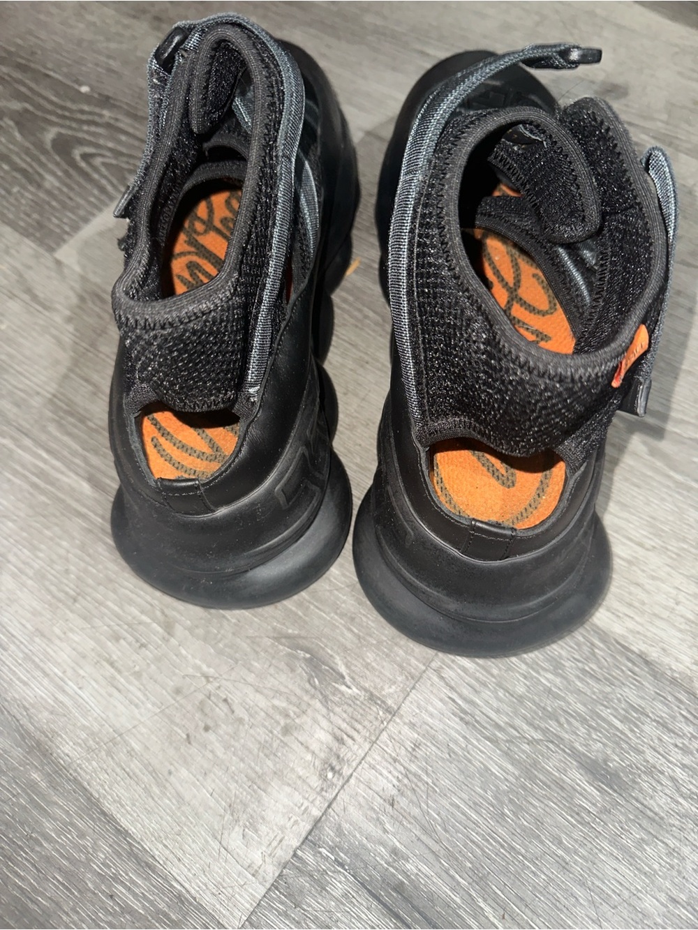 Versace Black Strappy Chunky Sport Sandals with Orange Accents - Picture 6 of 9